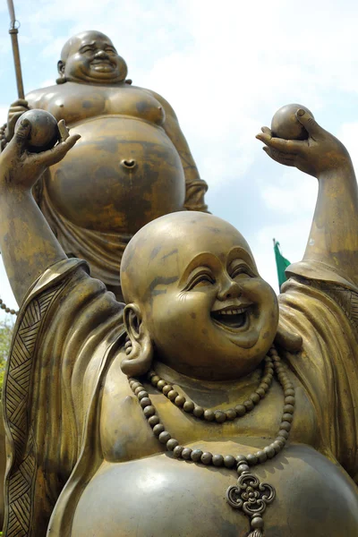 Gold Happy Buddha - in temple — Stock Photo, Image