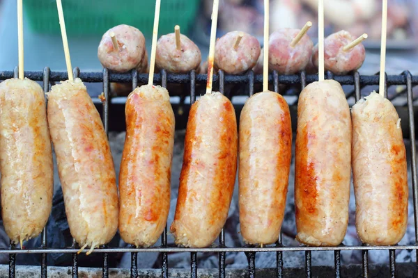 stock image BBQ sausages in the market