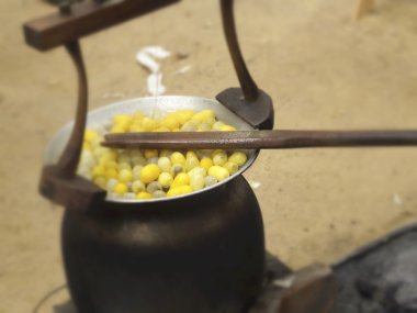 Koza koza ipek hazırlamak için bir tencerede kaynar.