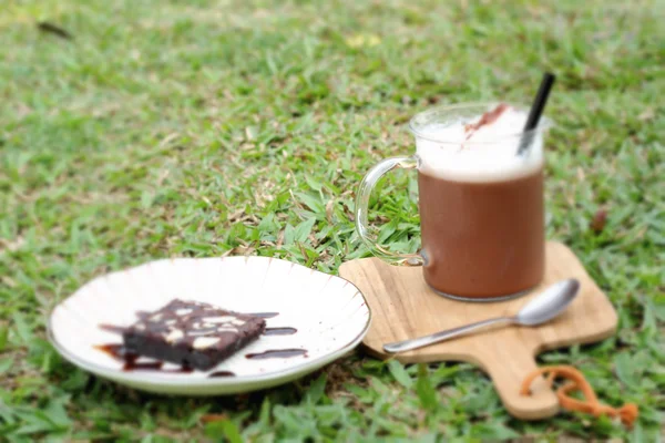 Chocolade in ijs en chocolade taart — Stockfoto
