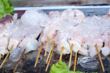 Taze kalamar ızgara için buz