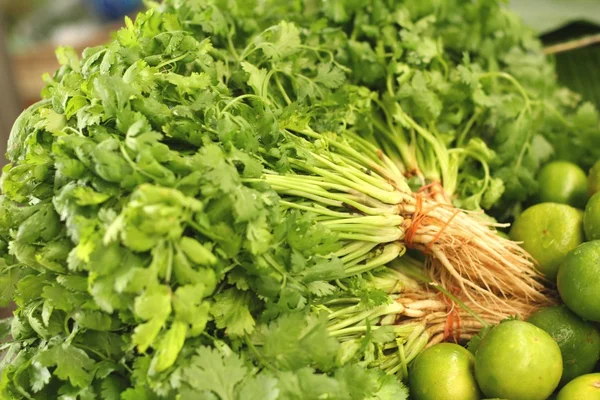 Produtos hortícolas frescos - coentros no mercado . — Fotografia de Stock