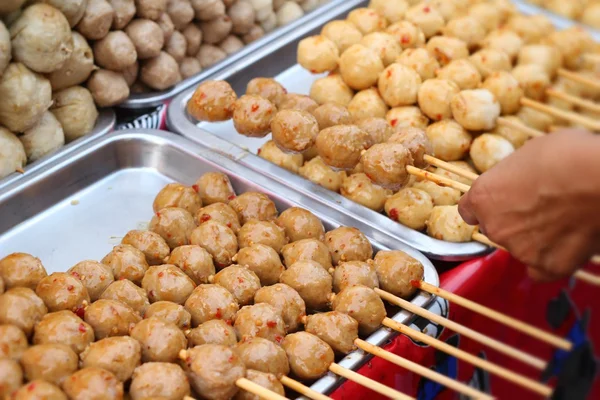 Grilled meatballs in the market — Stock Photo, Image