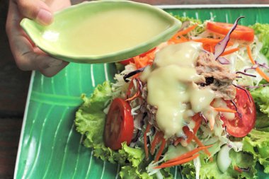 Karışık sebze salata koymak ton balığı 