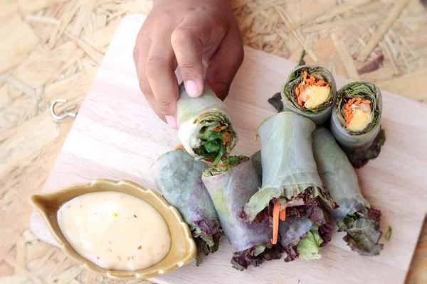 Vegetable salad wrapped into spring rolls delicious — Stock Photo, Image