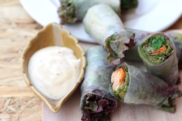 Vegetable salad wrapped into spring rolls delicious — Stock Photo, Image