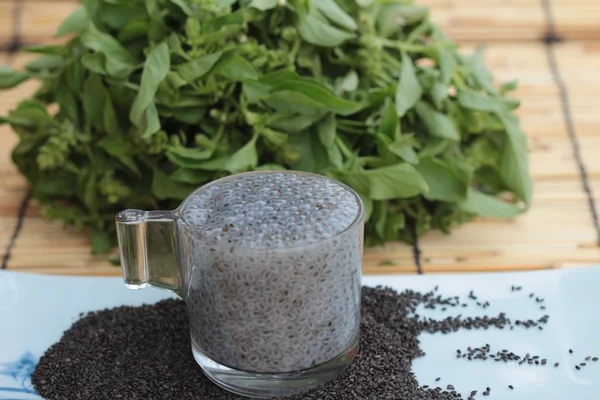 Basil seeds for fiber beverage and raw seed — Stock Photo, Image