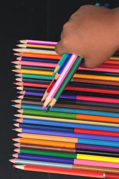 Colorful pencils - isolated on black background — Stock Photo, Image