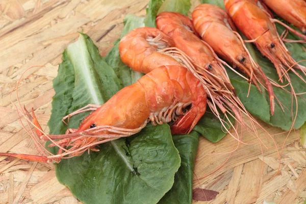 Grilování grilované krevety s zelená zelenina — Stock fotografie