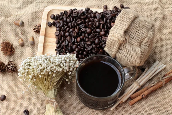 Biji kopi panggang dengan kopi panas — Stok Foto