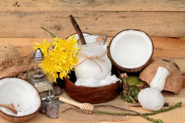 Hindistan cevizi ve süt, yağ coco organik sağlıklı gıda ve güzellik için 