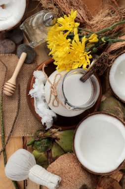 Hindistan cevizi ve süt, yağ coco organik sağlıklı gıda ve güzellik için 