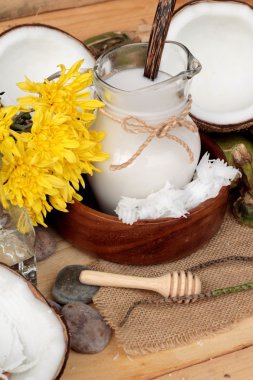 Hindistan cevizi ve süt, yağ coco organik sağlıklı gıda ve güzellik için 