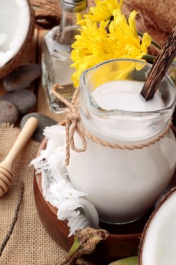 Hindistan cevizi ve süt, yağ coco organik sağlıklı gıda ve güzellik için 