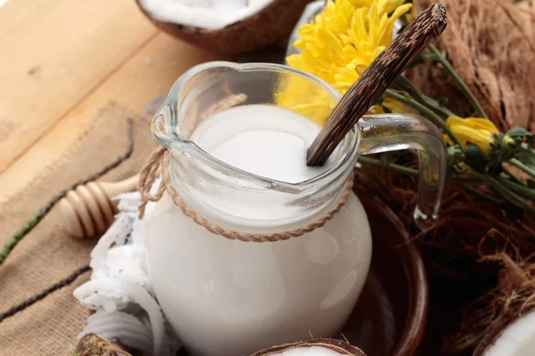 ココナッツとミルク、有機健康食品と美容のためのオイルのココ — ストック写真