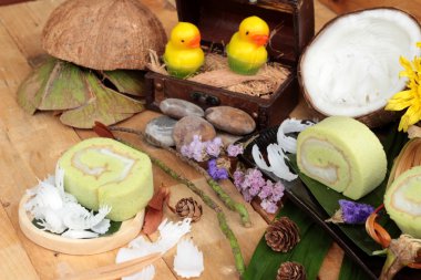 Yeşil kek ile Hindistan cevizi dolgulu alır.