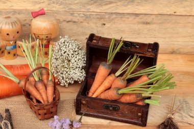 ahşap arka plan üzerinde taze havuç