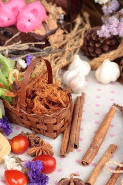 Kuru Kızartma domuz eti şeritler halinde.