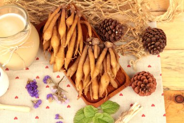 Galingale su ve bal ile taze galingale.