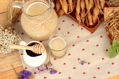 Galingale su ve bal ile taze galingale.