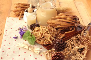 Galingale su ve bal ile taze galingale.