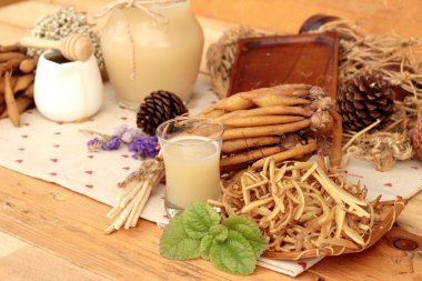 Galingale su ve bal ile taze galingale.