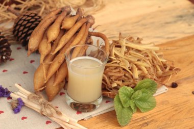 Galingale su ve bal ile taze galingale.