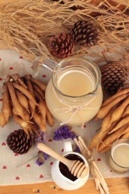 Galingale su ve bal ile taze galingale.