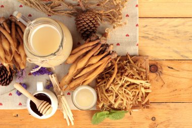 Galingale su ve bal ile taze galingale.