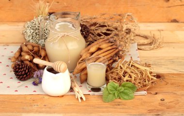 Galingale su ve bal ile taze galingale.