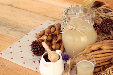 Galingale su ve bal ile taze galingale.