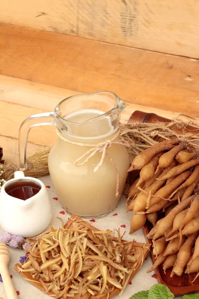 Galingale su ve bal ile taze galingale.