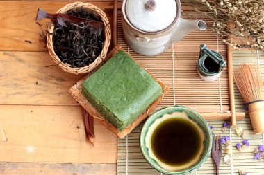 Yeşil çay pasta Japon tatlı ve yeşil çay