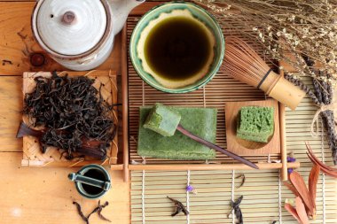 Yeşil çay pasta Japon tatlı ve yeşil çay