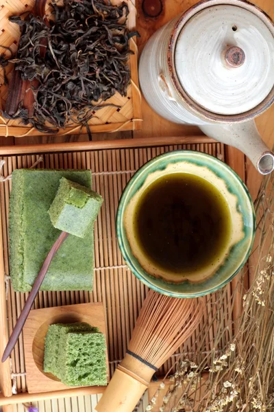 Green tea cake japanese dessert and green tea