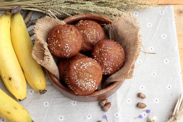 Banana cake of delicious and banana ripe.