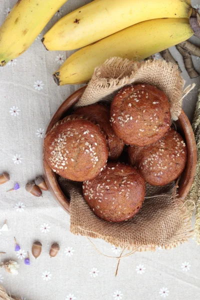 Banana cake of delicious and banana ripe.