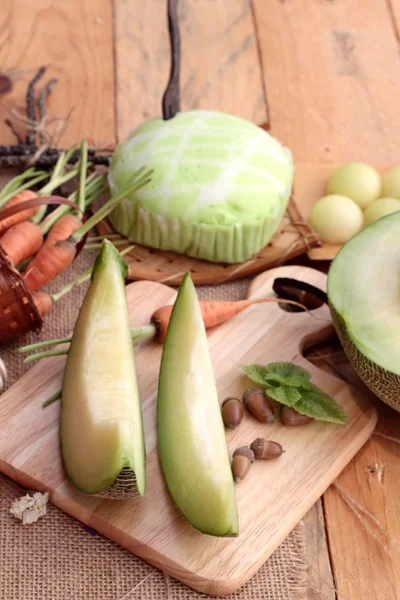 Cantaloupe melon frukt saftiga och Melon tårta. — Stockfoto