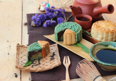 Festival moon pasta ve çay - Çin tatlı lezzetli.