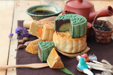 Festival moon pasta ve çay - Çin tatlı lezzetli.