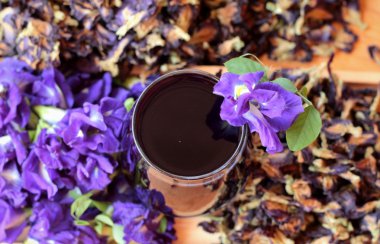 Anchan çiçekler su ve taze anchan çiçekler mor.