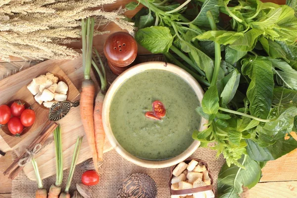 Zuppa di spinaci e cibo sano di deliziosi . — Foto Stock