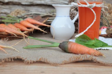 Taze sıkılmış havuç suyu ve taze havuç.