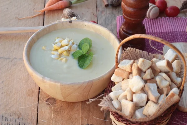 Corn soup of delicious and fresh corn .