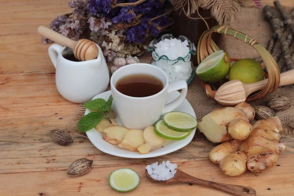Ginger tea with lemon and honey delicious. — Stock Photo, Image