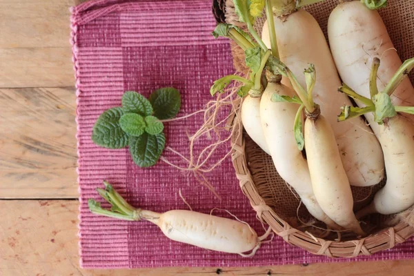 Rábano fresco y rábano en escabeche para cocinar . — Foto de Stock