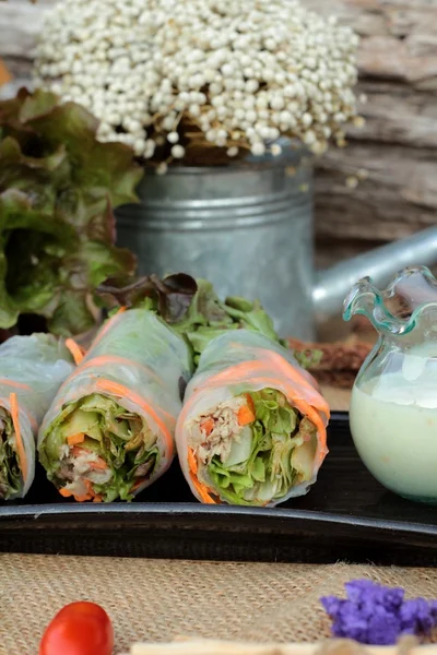 Salad rolls vegetable with tuna and crab stick. — Stock Photo, Image