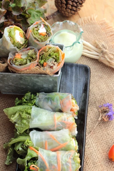 Salad rolls vegetable with tuna and crab stick. — Stock Photo, Image