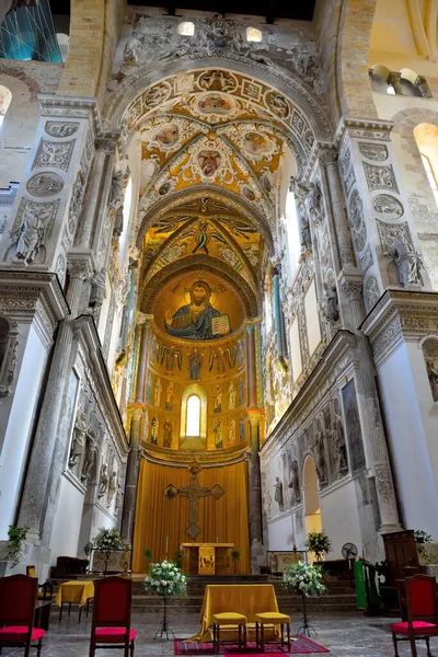 Interiören Basilika Cathedral Transfiguration Bysantinsk Arabisk Normandisk Stil September 2020 — Stockfoto