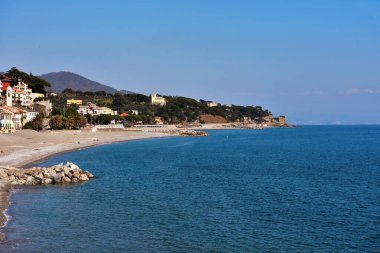 panorama and beach of Celle Ligure Italy